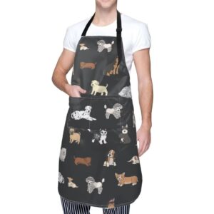 Cute Dog Grooming Apron Waterproof Animals Pet Grooming Apron With 2 Pockets & Adjustable Neck Chef Aprons Bibs For Kitchen Cooking Baking Painting Gardening