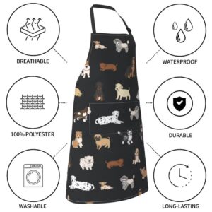 Cute Dog Grooming Apron Waterproof Animals Pet Grooming Apron With 2 Pockets & Adjustable Neck Chef Aprons Bibs For Kitchen Cooking Baking Painting Gardening