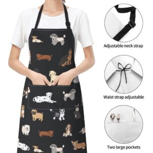 Cute Dog Grooming Apron Waterproof Animals Pet Grooming Apron With 2 Pockets & Adjustable Neck Chef Aprons Bibs For Kitchen Cooking Baking Painting Gardening