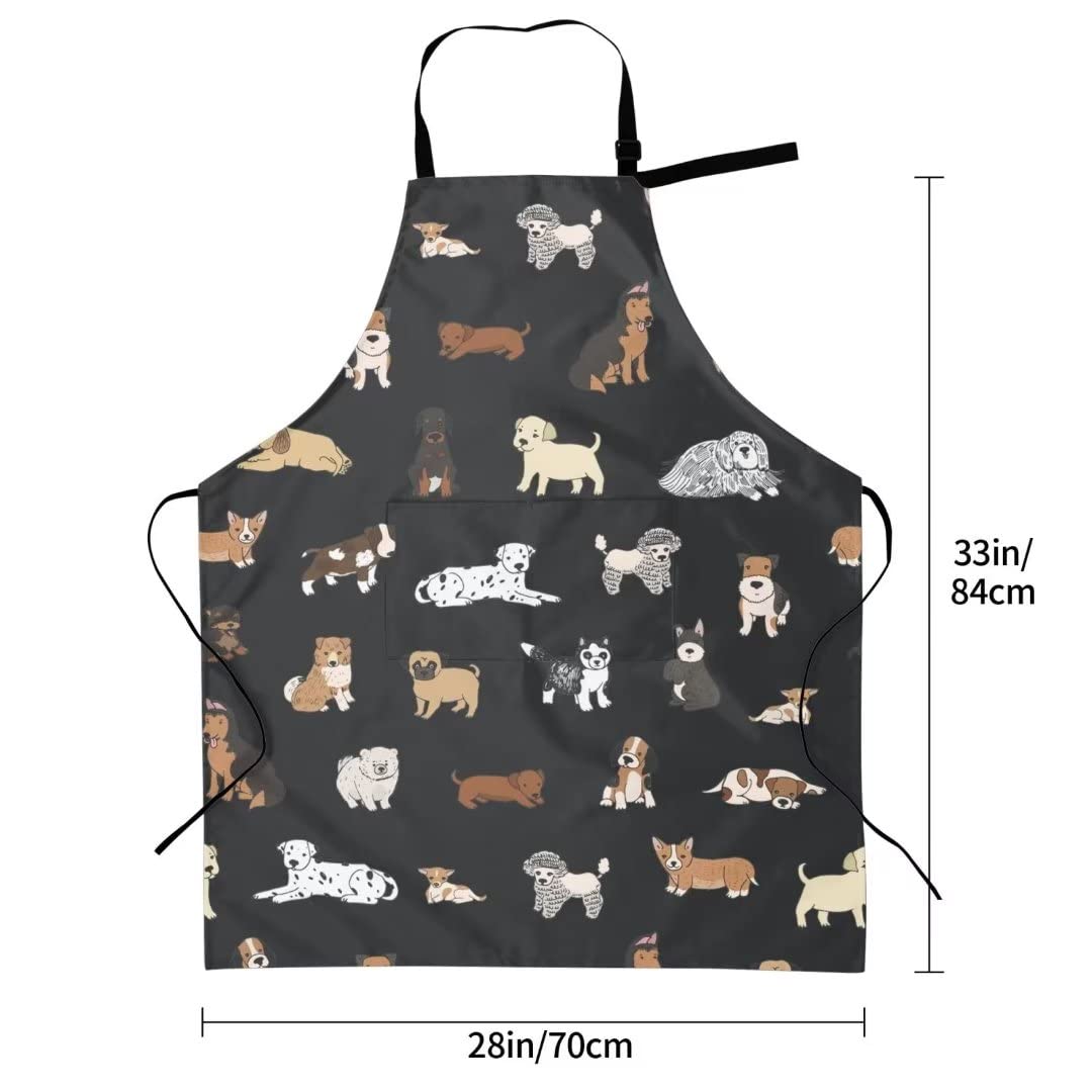 Cute Dog Grooming Apron Waterproof Animals Pet Grooming Apron With 2 Pockets & Adjustable Neck Chef Aprons Bibs For Kitchen Cooking Baking Painting Gardening