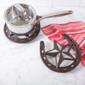 DII Decorative Trivet Set for Pots & Pans Dining Table Hot Pot Holder, Casted Metal, 8x8, Horseshoe & Star, 2 Piece