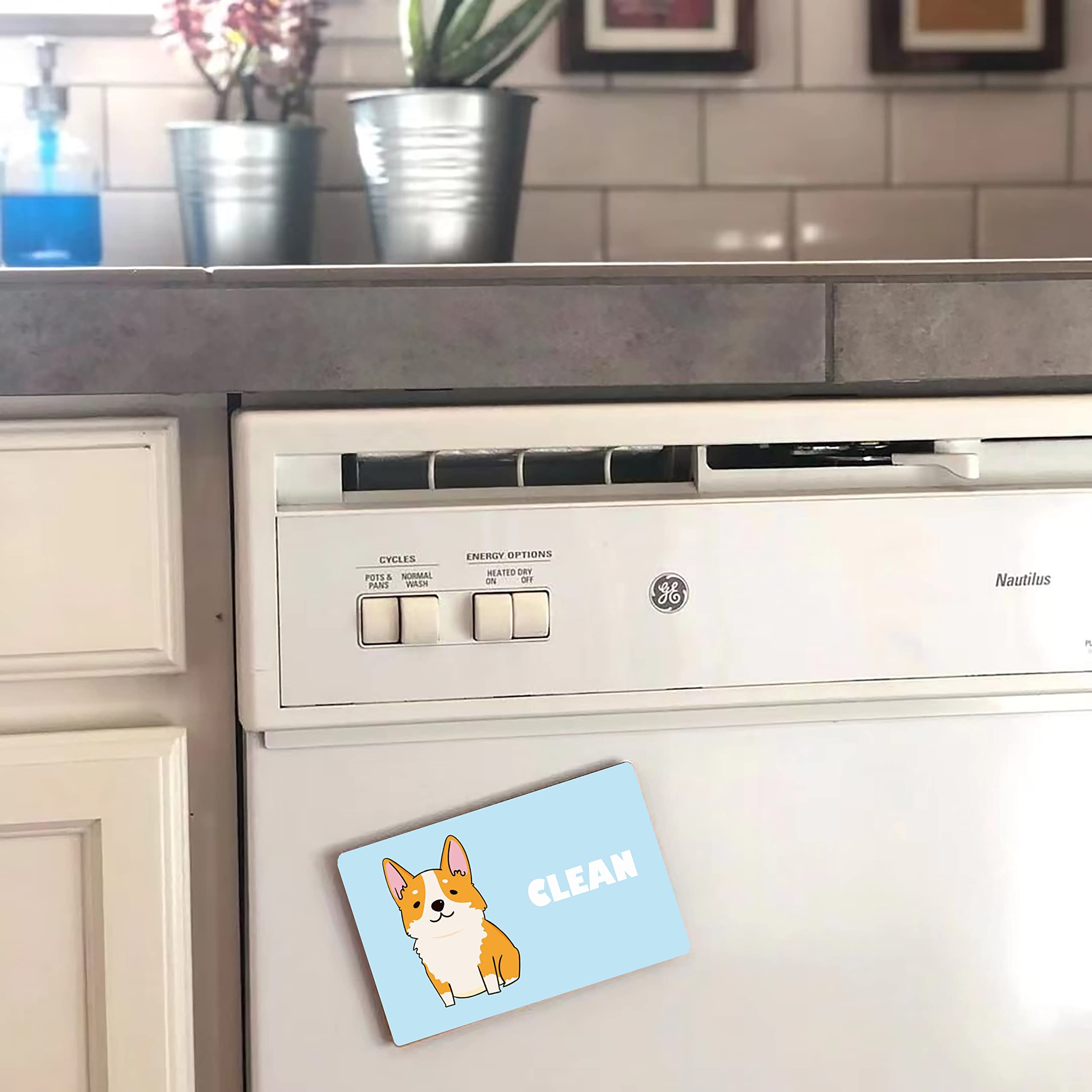 YouFangworkshop Funny Cute Animal Dog Butt Clean Dirty Dishwasher Magnet, Double Sided Strong Kitchen Flip Indicator, Blue and Gray Reversible Dish Washer Sign