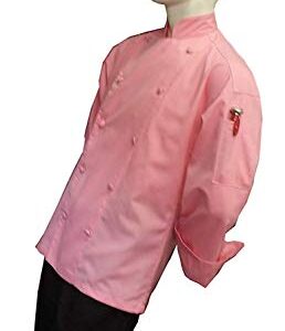 CHEFSKIN Pink Chef Jacket Coat Cool Soft Twill Fabric Beautiful + Hat (XL-54 in.chest)