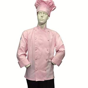 CHEFSKIN Pink Chef Jacket Coat Cool Soft Twill Fabric Beautiful + Hat (XL-54 in.chest)