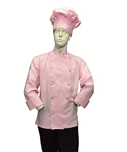 CHEFSKIN Pink Chef Jacket Coat Cool Soft Twill Fabric Beautiful + Hat (XL-54 in.chest)