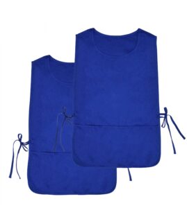 nanxson unisex cobbler apron with 2 deep pockets, 2 pack smock with side ties for work kitchen cf3137 (blue, one size)