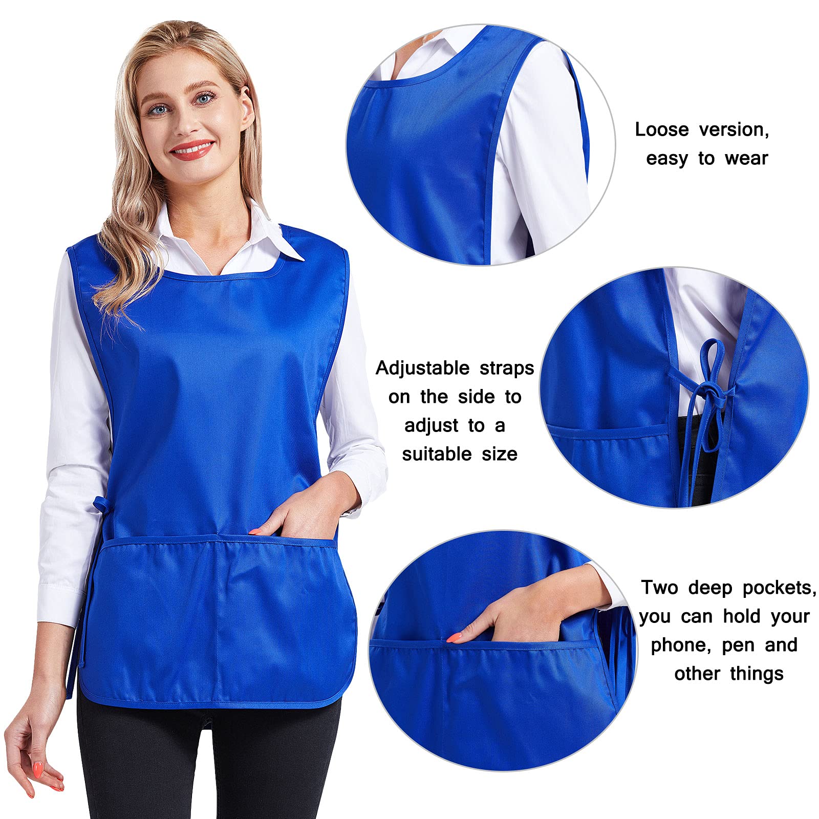 Nanxson Unisex Cobbler Apron with 2 Deep Pockets, 2 Pack Smock with Side Ties for work kitchen CF3137 (blue, One Size)