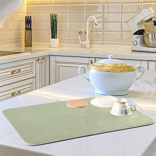 Sage Green Solid Color Dish Drying Mat 16x18in, Microfiber Dish Drying Rack Pads Dish Drainer Mats Washable Heat-Resistant