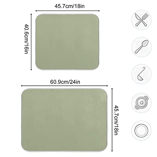 Sage Green Solid Color Dish Drying Mat 16x18in, Microfiber Dish Drying Rack Pads Dish Drainer Mats Washable Heat-Resistant