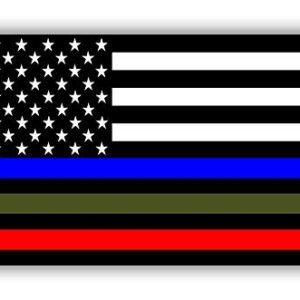 Magnet Police Military and Fire Thin Line USA Flag Blue Green and Red stripe Magnetic vinyl bumper sticker sticks to any metal fridge, car, signs 5"