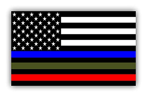 Magnet Police Military and Fire Thin Line USA Flag Blue Green and Red stripe Magnetic vinyl bumper sticker sticks to any metal fridge, car, signs 5"