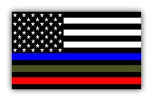 magnet police military and fire thin line usa flag blue green and red stripe magnetic vinyl bumper sticker sticks to any metal fridge, car, signs 5"