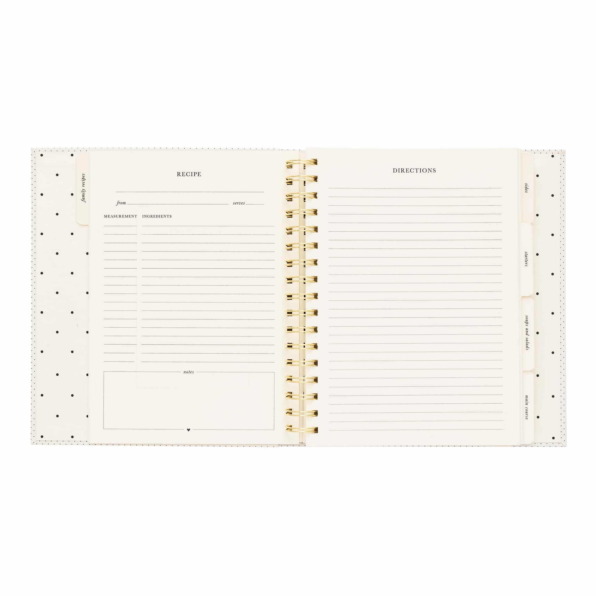 Sugar Paper Cream & Black Swiss Dot Recipe Book with Page Dividers and Guided Pages To Record and Organize Your Favorite Recipes