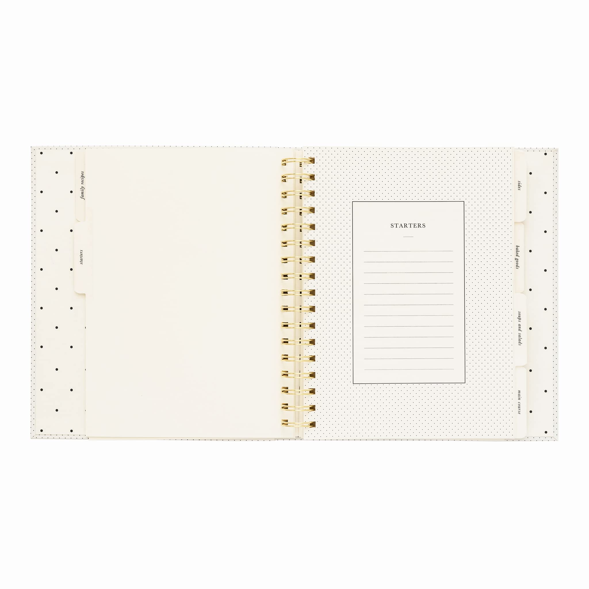 Sugar Paper Cream & Black Swiss Dot Recipe Book with Page Dividers and Guided Pages To Record and Organize Your Favorite Recipes