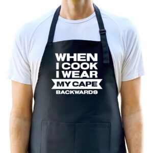up the moment when i cook i wear my cape backwards apron, funny apron for men, bbq grill apron, chef apron, funny apron for dad, mens funny apron, funny chef apron for men