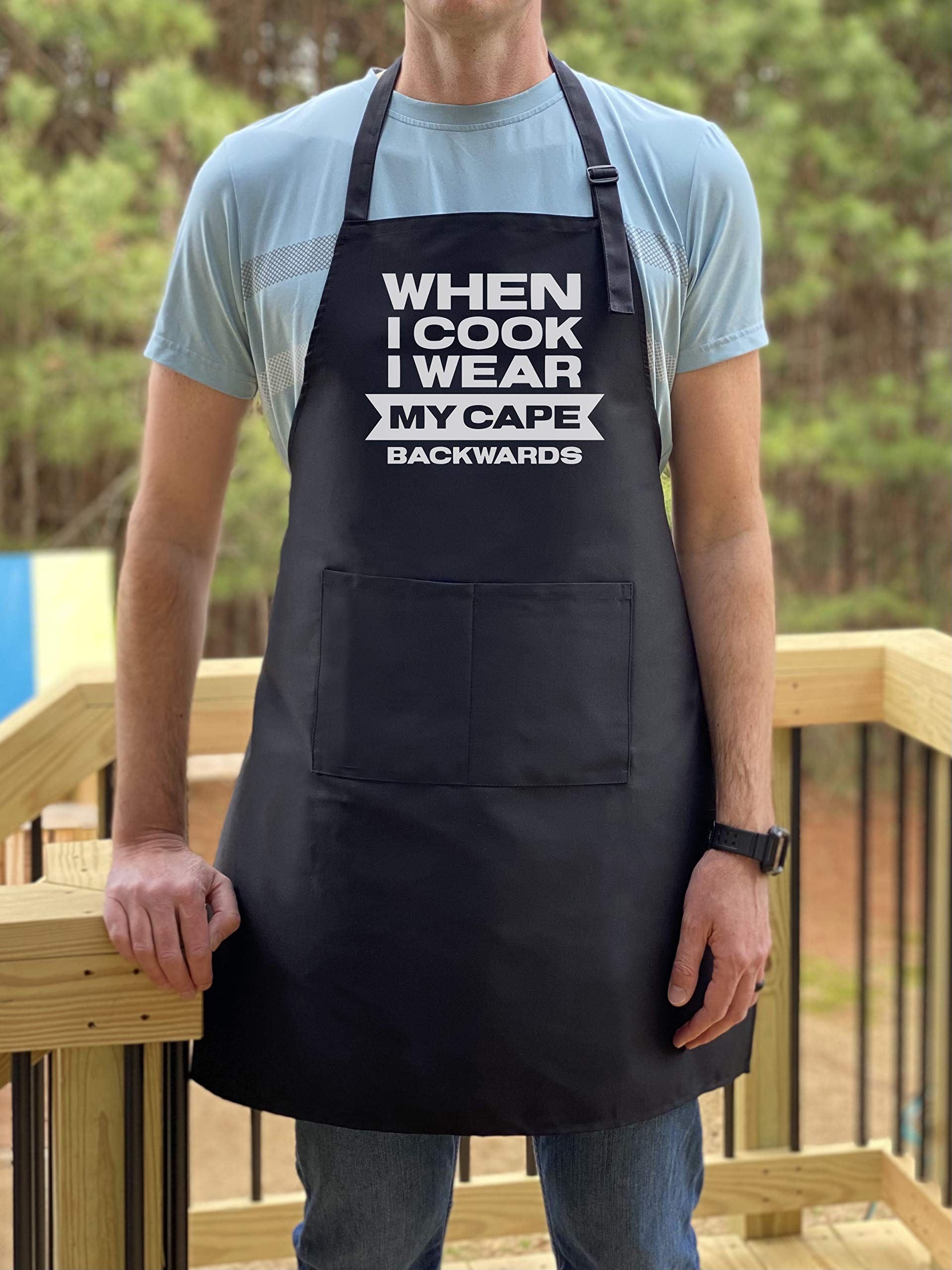 UP THE MOMENT When I Cook I Wear My Cape Backwards Apron, Funny Apron for Men, BBQ Grill Apron, Chef Apron, Funny Apron for Dad, Mens Funny Apron, Funny Chef Apron for Men