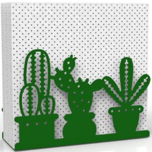 decorelax metal napkin holder for home kitchen restaurant picnic - cactus design tabletop paper organizer upright tissue dispenser (green)