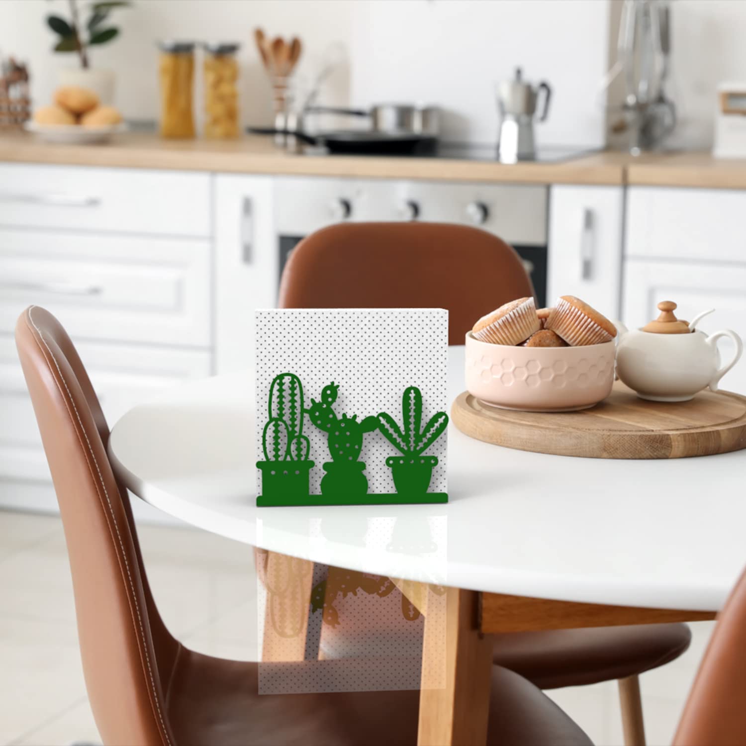 Decorelax Metal Napkin Holder for Home Kitchen Restaurant Picnic - Cactus Design Tabletop Paper Organizer Upright Tissue Dispenser (Green)