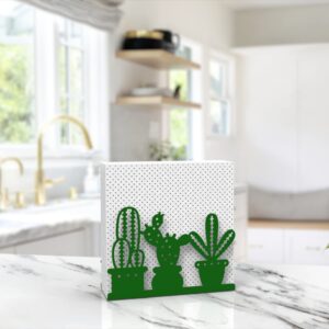 Decorelax Metal Napkin Holder for Home Kitchen Restaurant Picnic - Cactus Design Tabletop Paper Organizer Upright Tissue Dispenser (Green)