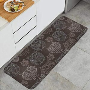 Black Doodle Owls Kitchen Floor Mat Dry Fast Rug Doormats Outdoor Indoor Printted Floormat