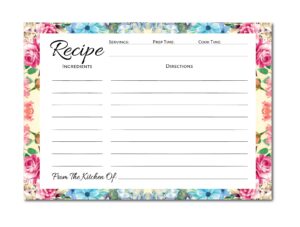 pioneer woman style floral recipe cards (50 pcs) flower recipe cards, floral index cards, blank back recipe notecards, perfect for bridal shower (50, 4.25" x 5.5")