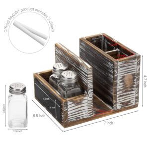 MyGift Torched Solid Wood Farmhouse Napkin and Salt and Pepper Shakers, Tabletop Napkin Holder, Condiment and Utensil Holder with Chalkboard