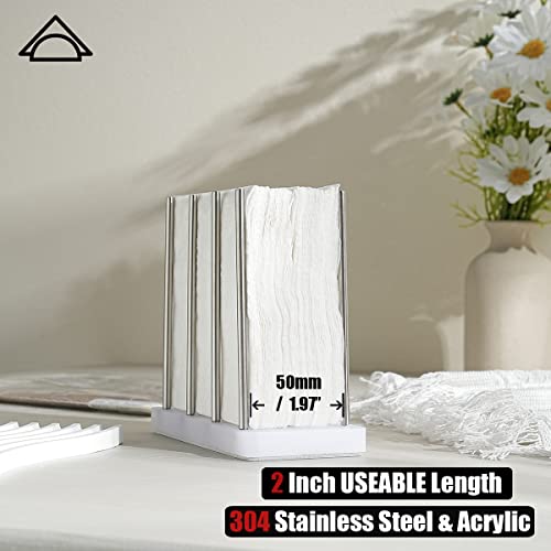 JQK Brushed Napkin Holder for Table, 304 Stainless Steel Arcylic Standing Napkin Dispenser for Kitchen Farmhouse Cocktail Picnic Bar Paper Mail Bills Restaurant Suitable for All Room Decors, NH100-WN