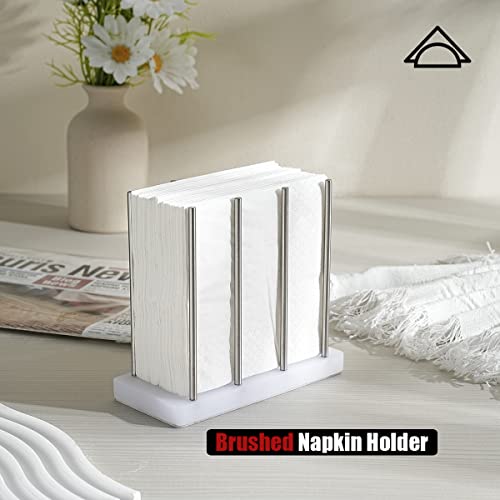 JQK Brushed Napkin Holder for Table, 304 Stainless Steel Arcylic Standing Napkin Dispenser for Kitchen Farmhouse Cocktail Picnic Bar Paper Mail Bills Restaurant Suitable for All Room Decors, NH100-WN