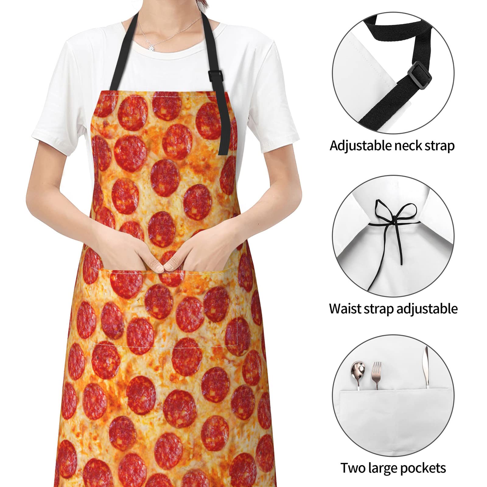 Lyiukz Funny Pepperoni Pizza Apron for Men Women Waterproof With 2 Pockets Adjustable Aprons Home Kitchen Cooking (33x28 inch)