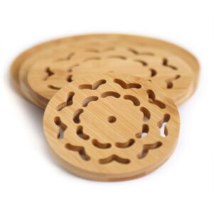 ALFEEL 4 Piece Bamboo Trivet - Home Kitchen Multifunction Bamboo Heat Resistant Pads Trivet, Round Multi-Size Placemat Coaster for Hot Dishes/Pot/Bowl/Cup/Mup/Teapot/Hot Pot Holders (4 Piece)