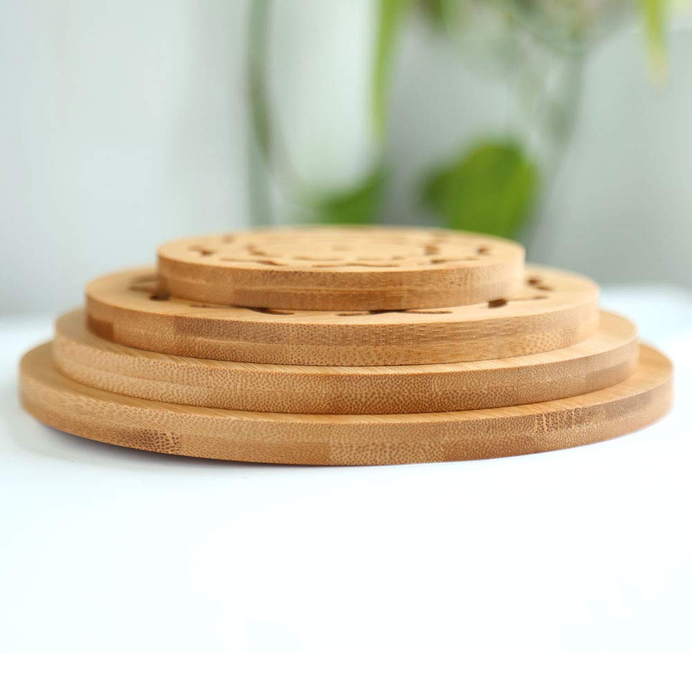 ALFEEL 4 Piece Bamboo Trivet - Home Kitchen Multifunction Bamboo Heat Resistant Pads Trivet, Round Multi-Size Placemat Coaster for Hot Dishes/Pot/Bowl/Cup/Mup/Teapot/Hot Pot Holders (4 Piece)