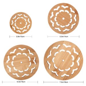 ALFEEL 4 Piece Bamboo Trivet - Home Kitchen Multifunction Bamboo Heat Resistant Pads Trivet, Round Multi-Size Placemat Coaster for Hot Dishes/Pot/Bowl/Cup/Mup/Teapot/Hot Pot Holders (4 Piece)