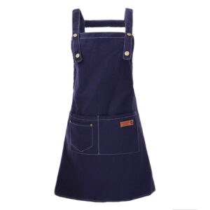 adjustable canvas bib apron with 3 pockets cooking kitchen artist apron for women men (blue)
