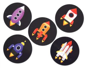 novel merk rocket ship aliens refrigerator magnets for space gifts, decor, party favors, & prizes (5)
