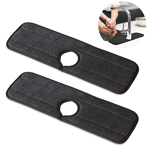 Kitchen Sink Faucet Absorbent Mat,Faucet Splash Catcher Wrapround Sink Splash Guard,Microfiber Cloth Dish Drying mat,Water Drip Catcher,Sink Protectors for Kitchen Counter,Bathroom,RV (2 Pack, Black)