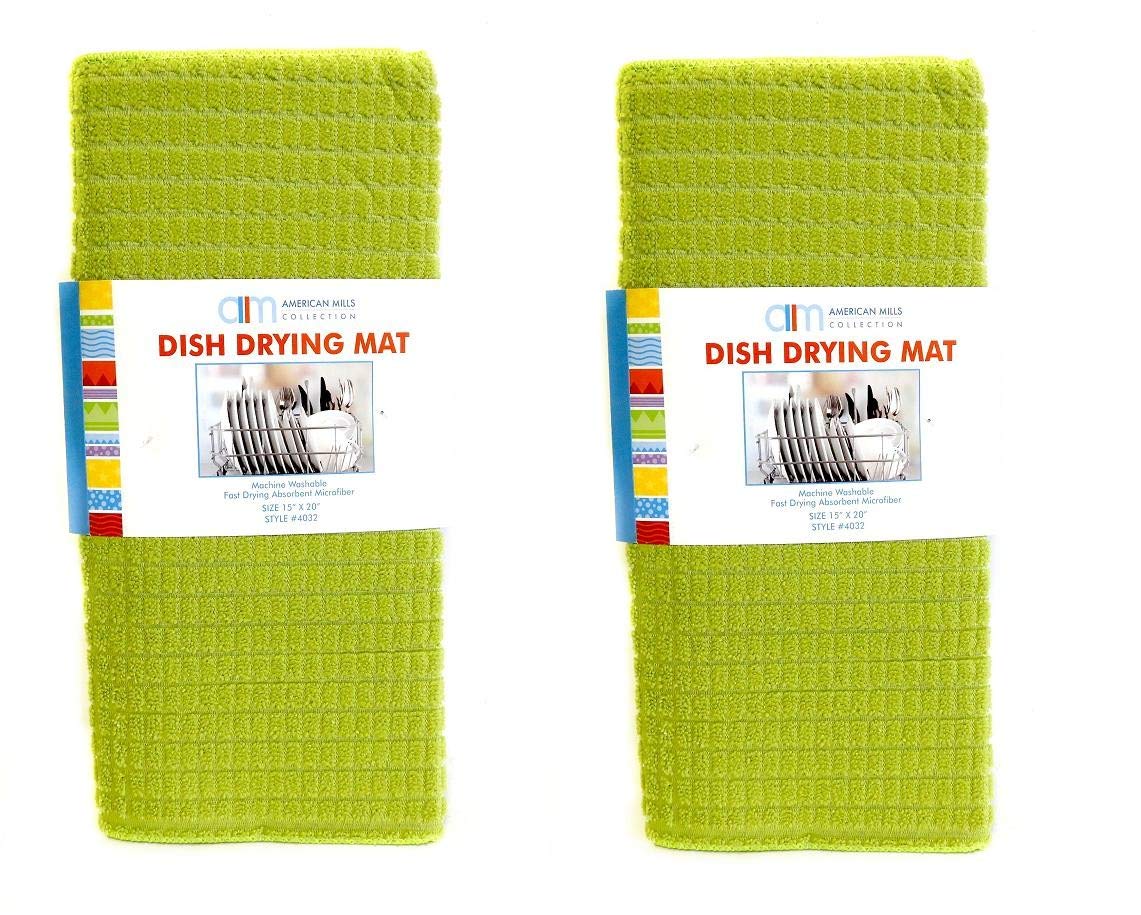 American Mills 2 Pack Embossed Ultra Absorbent Kitchen Microfiber Dish Drying Mat (Green)