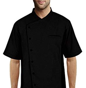 Short Sleeves side Mesh Vented Chef Coat Jacket Uniform Unisex for Food Service, Caterers, Bakers and Culinary Professional (Black, Small)
