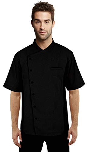 Short Sleeves side Mesh Vented Chef Coat Jacket Uniform Unisex for Food Service, Caterers, Bakers and Culinary Professional (Black, Small)