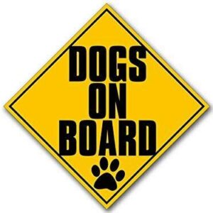 MAGNET 5x5 inch Plural DOGS On Board Caution Sign Shaped Sticker (car safety safe) Magnetic vinyl bumper sticker sticks to any metal fridge, car, signs