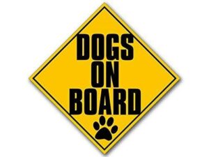 magnet 5x5 inch plural dogs on board caution sign shaped sticker (car safety safe) magnetic vinyl bumper sticker sticks to any metal fridge, car, signs
