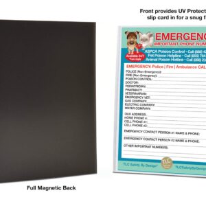 TLC Safety By Design Emergency Contact Fridge List in 5.5” x 7.5” Plastic Cover Magnetic Sleeve Refrigerator Safety Important Phone Call Numbers (Pet Medical ICE, 2 Cards and 1 Magnetic Sleeve)