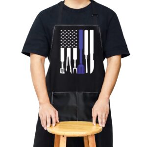 wzmpa usa flag thin blue line adjustable kitchen apron with pockets police officer gifts honor respect police apron (blue line apron)