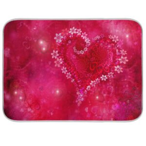 valentines day love heart dish drying mat, absorbent drying pad dish mat large kitchen mat, 16" x 18"
