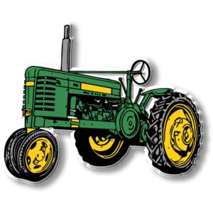 vintage green & yellow tripod tractor magnet by classic magnets, collectible souvenirs made in the usa