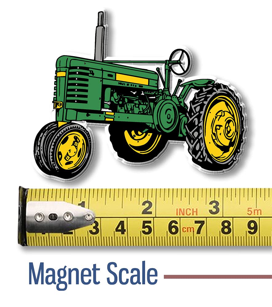 Vintage Green & Yellow Tripod Tractor Magnet by Classic Magnets, Collectible Souvenirs Made in The USA