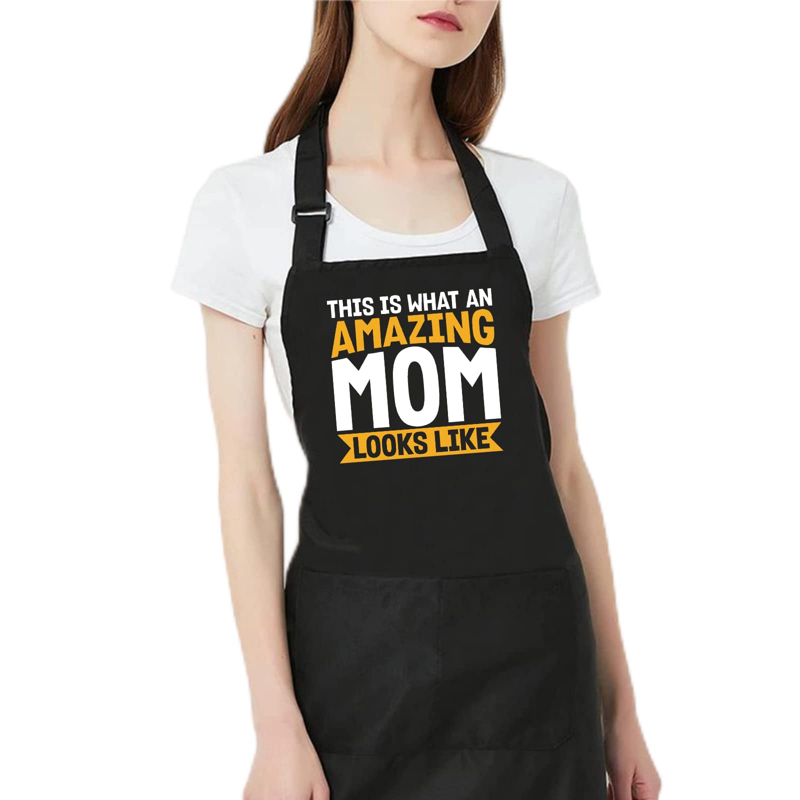 Drawelry Funny Aprons for Mother's Day Gifts: Women Grill Cooking Bake Waterproof Apron 2 Pocket Adjustable Neck Strap (amazing mom)