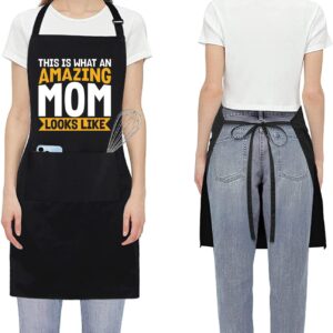 Drawelry Funny Aprons for Mother's Day Gifts: Women Grill Cooking Bake Waterproof Apron 2 Pocket Adjustable Neck Strap (amazing mom)