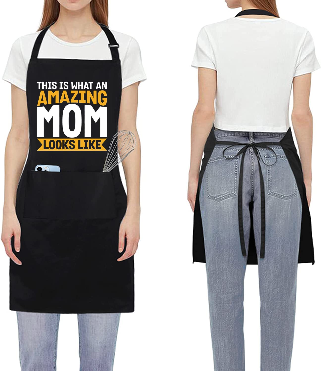 Drawelry Funny Aprons for Mother's Day Gifts: Women Grill Cooking Bake Waterproof Apron 2 Pocket Adjustable Neck Strap (amazing mom)