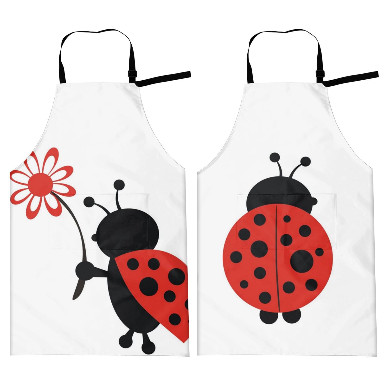 Sofevaim Funny Couples Aprons - 2 Pack Fall Apron Cooking Kitchen Aprons for Women with Pockets, Wedding Engagement Gifts for Couples, Ladybug Aprons for Men