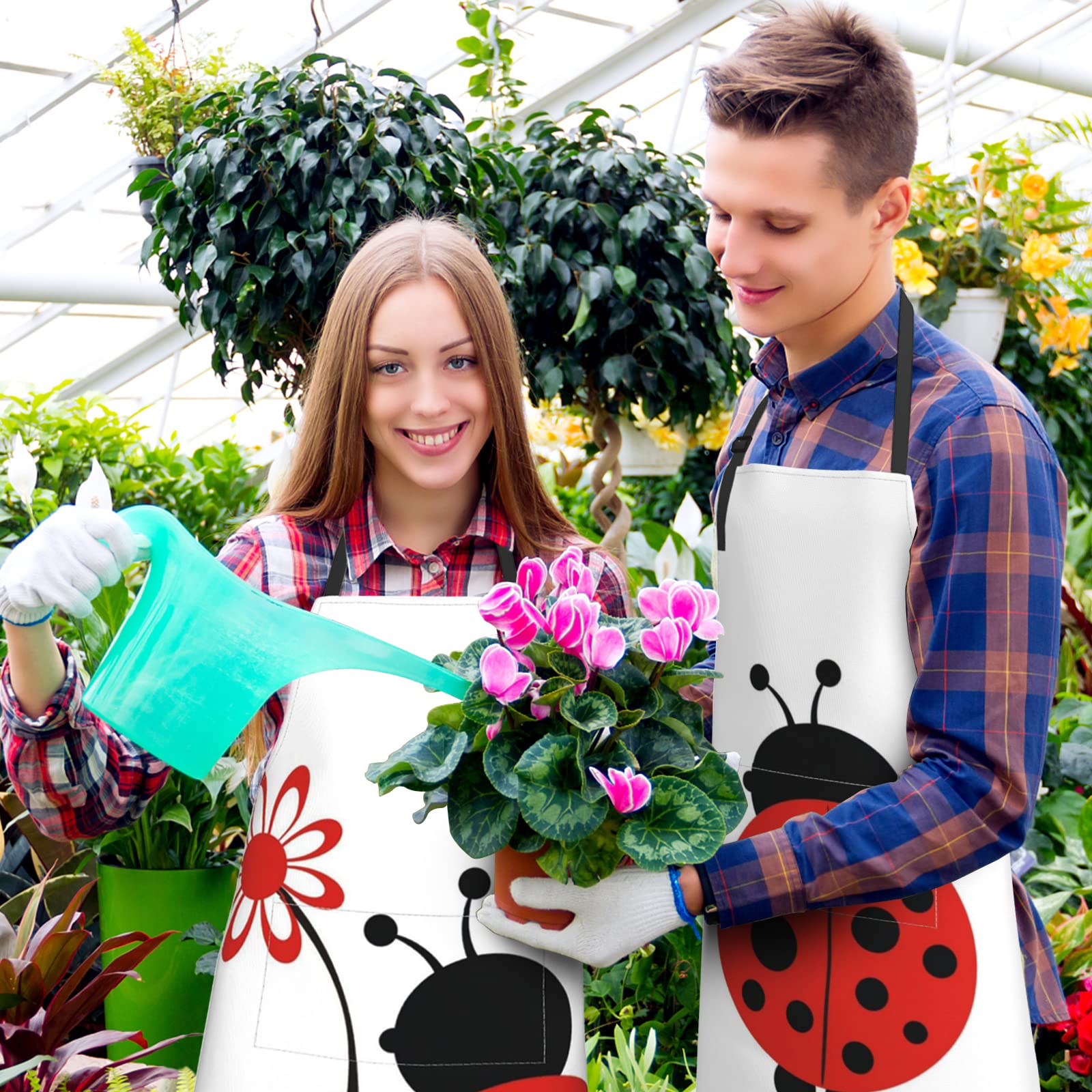 Sofevaim Funny Couples Aprons - 2 Pack Fall Apron Cooking Kitchen Aprons for Women with Pockets, Wedding Engagement Gifts for Couples, Ladybug Aprons for Men